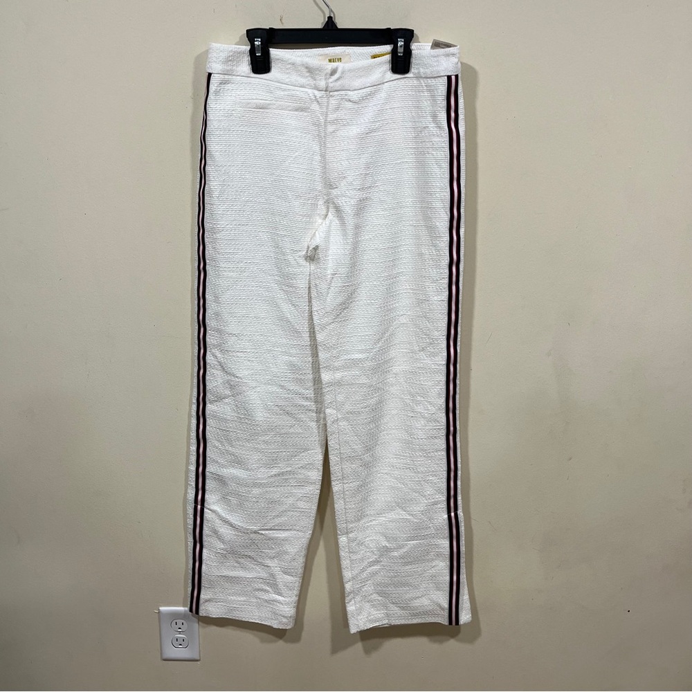 NWT Anthropologie Maeve Textured White Stratus side-stripe pant size 4 - Picture 2 of 11